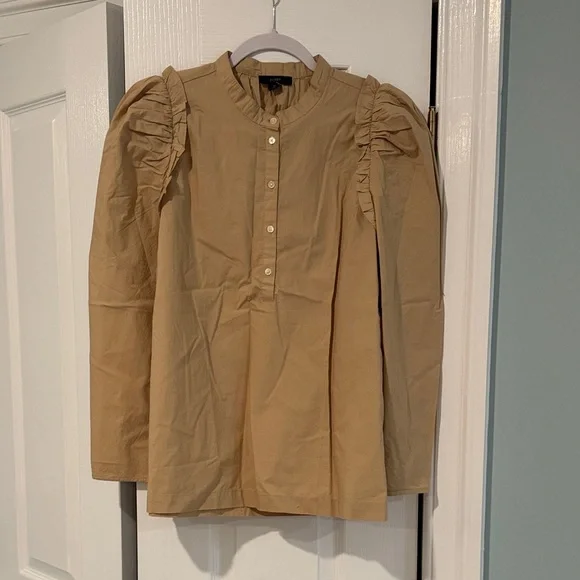 J. Crew Tan Blouse with Ruffle Sleeves - Picture 1 of 2